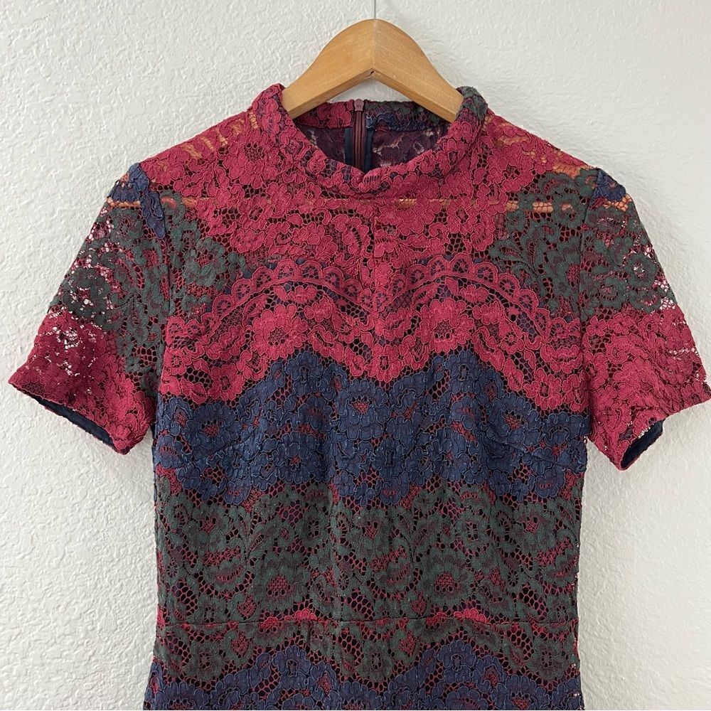 Sandro Rodney Lace Pattern Multi Color Mini Dress - Picture 3 of 5